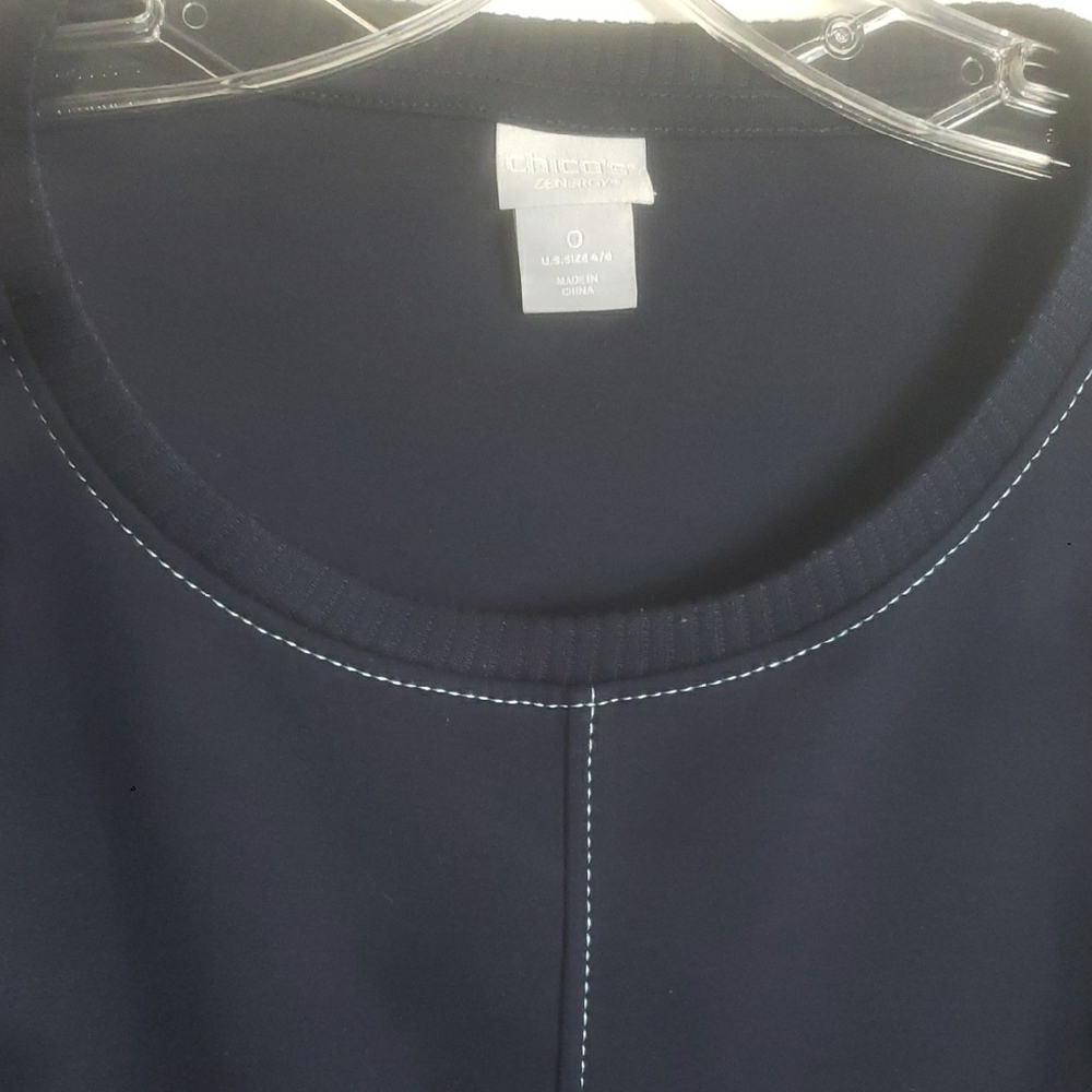 Chicos Women's Contrast Stitch Tunic Sweatshirt Pockets Navy